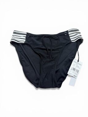 Robin Piccone Black Bikini Bottom with Striped Side Panels